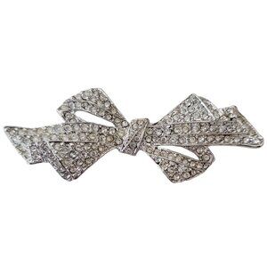 St. John Clear Pave Rhinestone Bow Brooch Pin, Signed E636